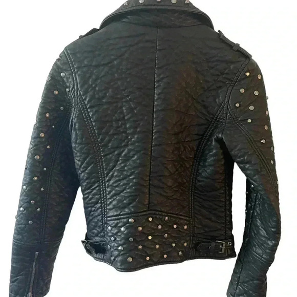 Glamorous Faux Leather Studded Moto Jacket XS | Black Biker Chic Street Style - Picture 9 of 11